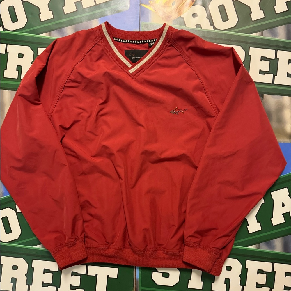 Greg Norman Collection V-Neck windbreaker pullover  in Rich Red